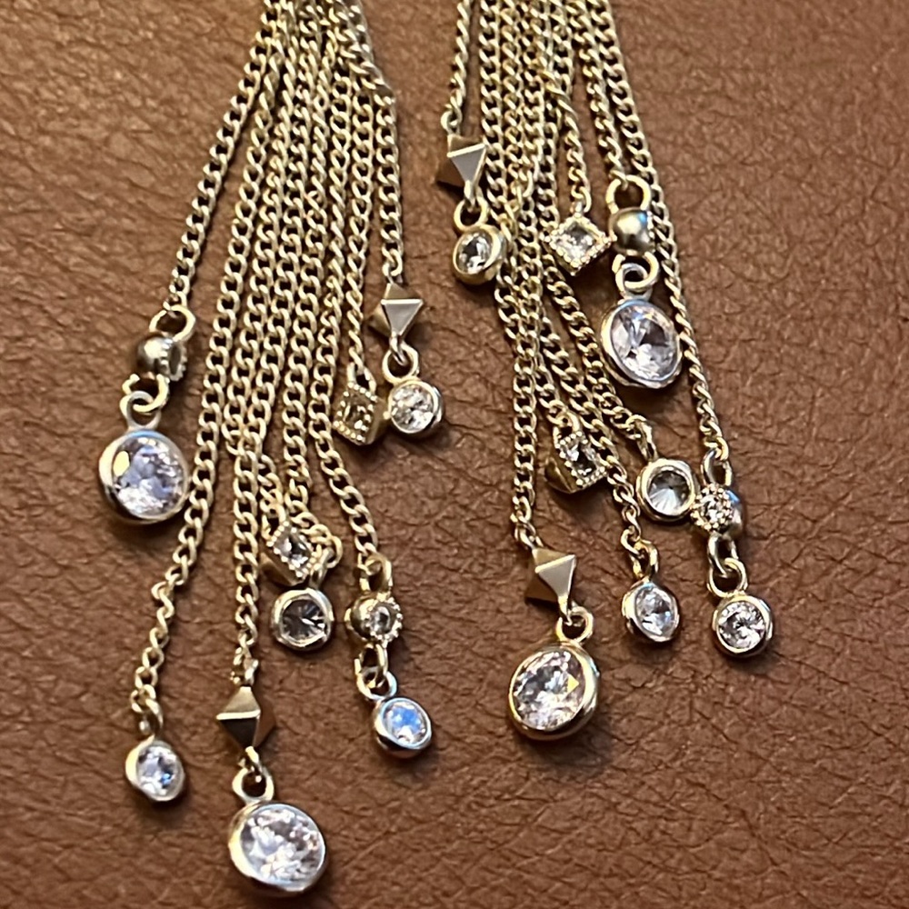 KENDRA SCOTT RARE GOLD CRYSTAL DOUBLE TASSEL SLIDE NECKLACE